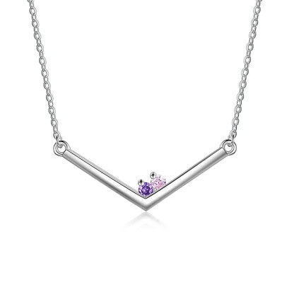 Personalized Simple V Shaped Birthstone Necklace Mother's Day Anniversary Birthday Gift for Her-ancustom