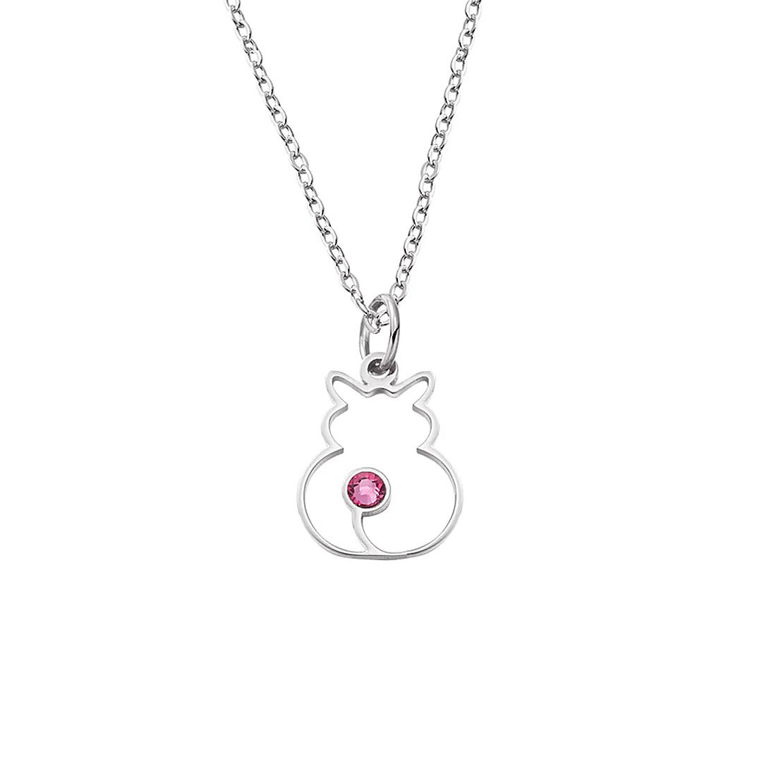 Personalized Minimalist Cat Silhouette Necklace with Birthstone Birthday Anniversary Gift for Pet Lover-ancustom