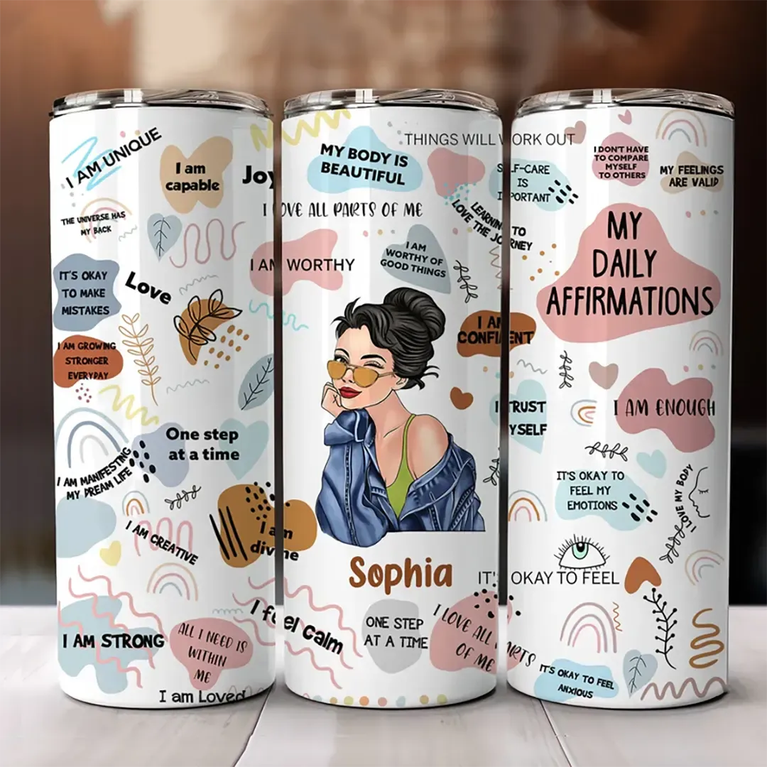 Mental Health Daily Affirmations Personalized Cool Girl Skinny Travel mug-ancustom