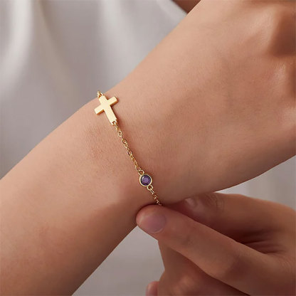 Personalized Dainty Cross Bracelet with Birthstone Birthday Anniversary Gift for Christian Women-ancustom