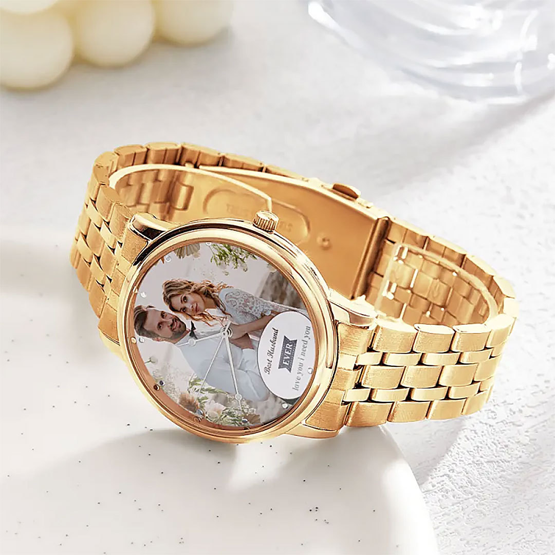 Personalized Engraved Photo Watch Black Alloy Bracelet Photo Watch Gift for Wife、Husband-ancustom