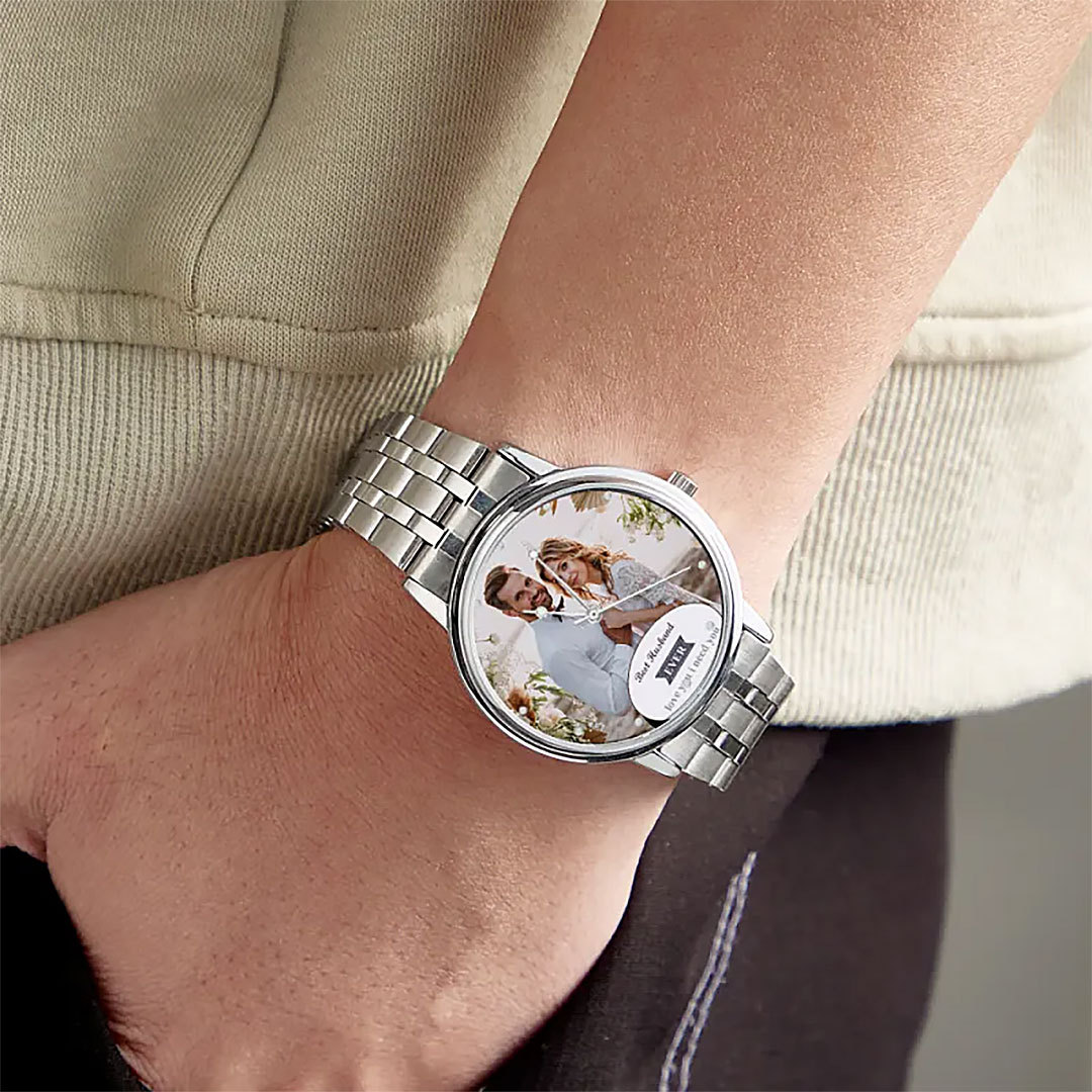 Personalized Engraved Photo Watch Black Alloy Bracelet Photo Watch Gift for Wife、Husband-ancustom