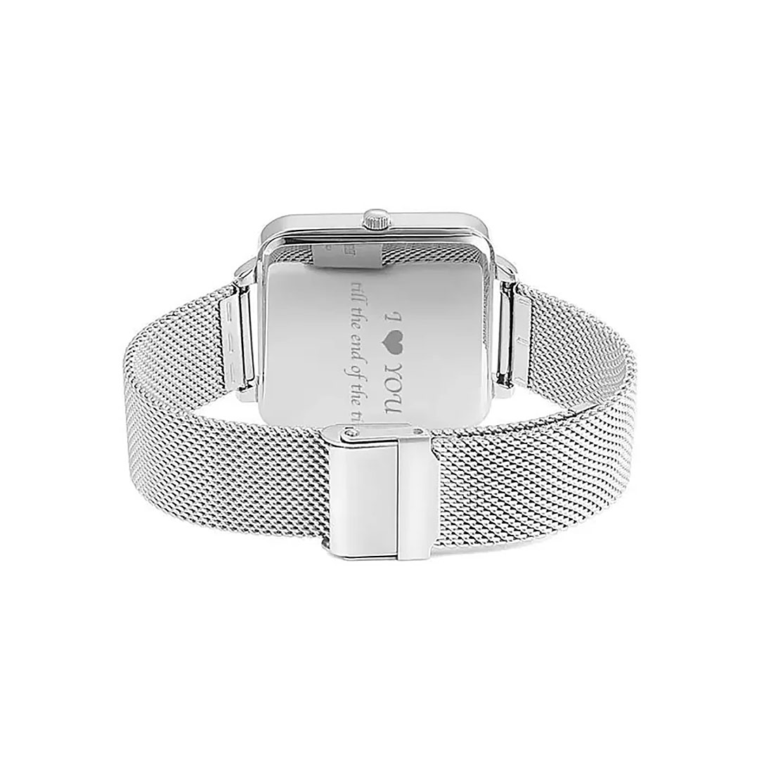 Custom Couple Watch Engraved Photo Watch - Silver Square Case Watch Men‘s-ancustom