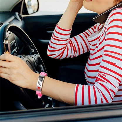 Personalized Emergency Medical Alert Adjustable Silicone Waterproof Wristband with Stainless Steel ID Name Tag for Men Women First Aid Gift-ancustom