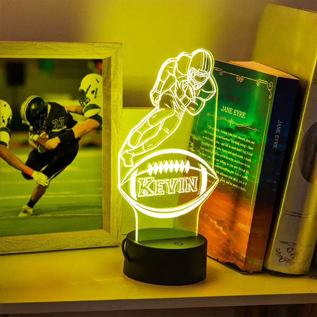 Custom Name Football Player LED Night Light, LED Sign Home Decor, Football Player Silhouette Light Lamp, Gift for Athlete/Football Player/Sports Lover-ancustom