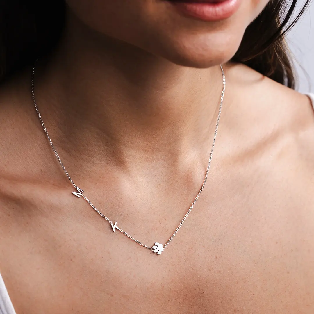 Personalized Sideway Initial Paw Print Necklace-ancustom