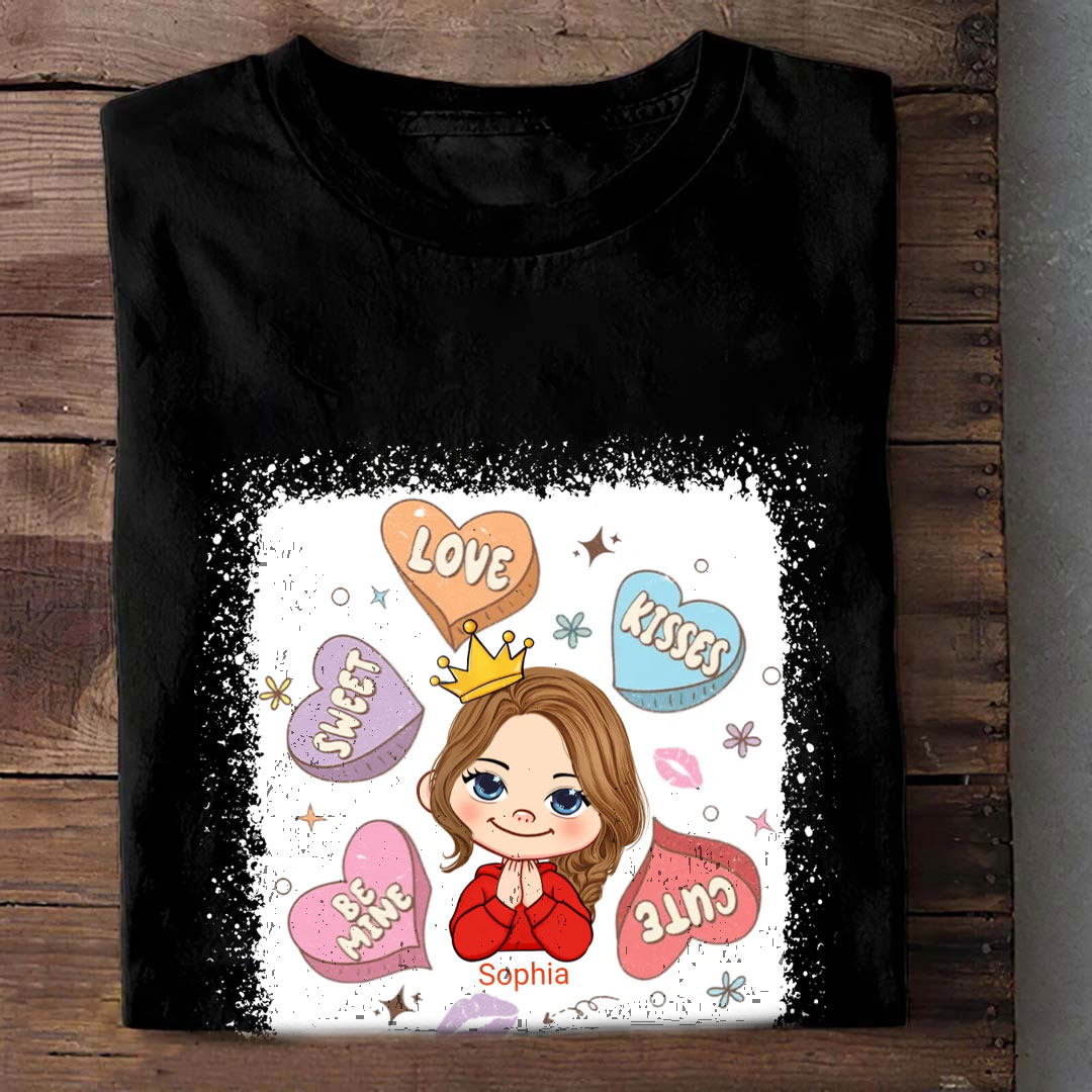 Candy Heart Cute Valentine's Day Personalized Youth T-Shirt-ancustom