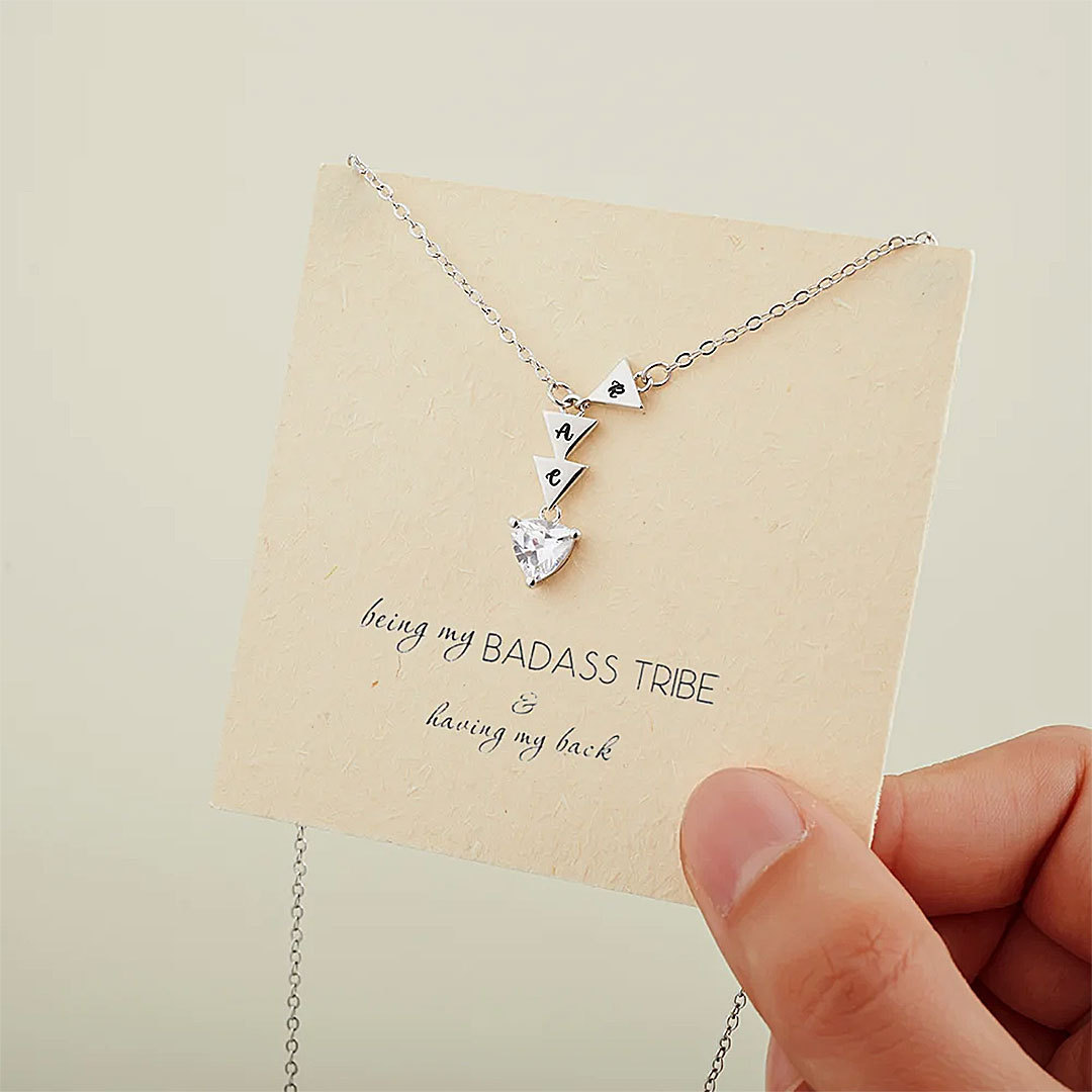 Personalized Thank You for Being My Badass Tribe Friendship Necklace with 2 - 5 Initial Triangles and Rhinestone Anniversary Birthday Gift for Her-ancustom
