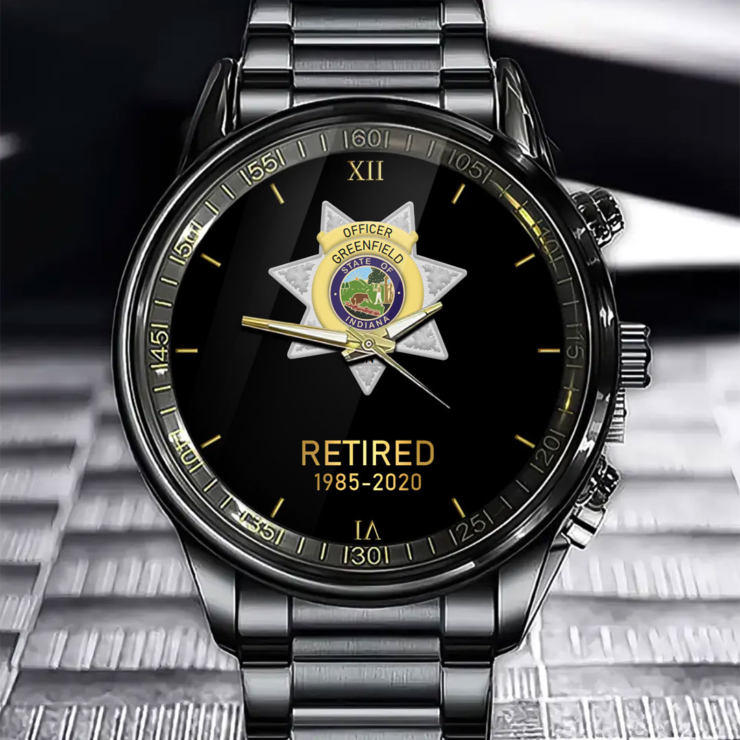 Customized Retired US Police Badge & Service Time Commemorative Watch - Honoring Law Enforcement Service-ancustom
