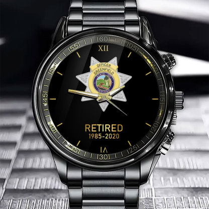 Customized Retired US Police Badge & Service Time Commemorative Watch - Honoring Law Enforcement Service-ancustom