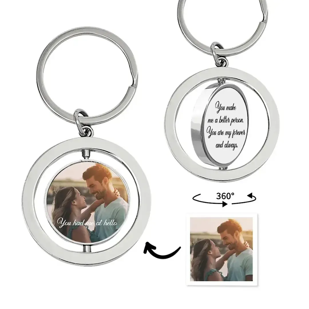 Customized photo rotatable round keychain love souvenir keychain couple gift-ancustom