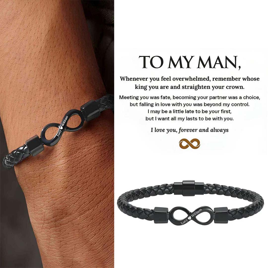 To My Man, Personalized Dual Name Infinity Leather Bracelet-ancustom