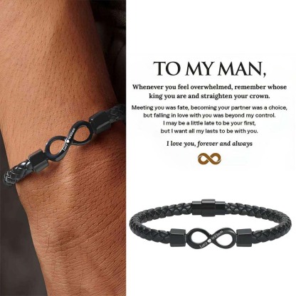 To My Man, Personalized Dual Name Infinity Leather Bracelet-ancustom