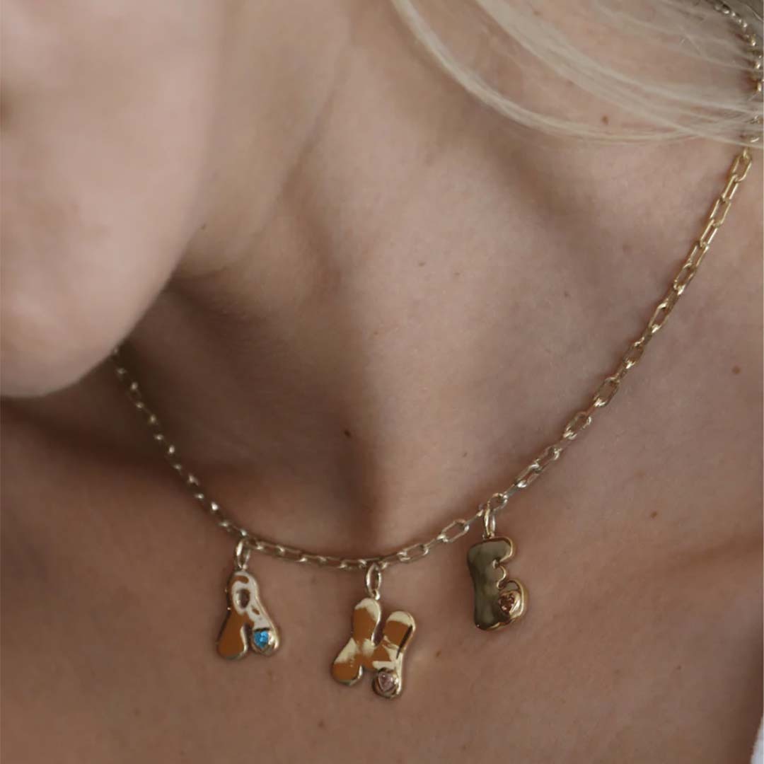 RETRO INITIAL CHARMS NECKLACE-ancustom