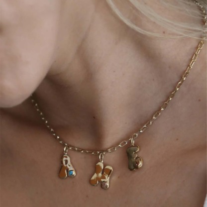 RETRO INITIAL CHARMS NECKLACE-ancustom
