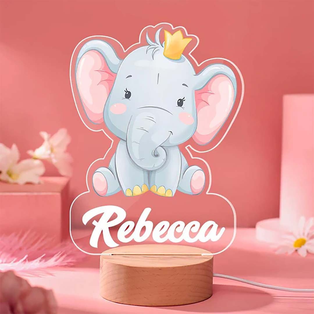Personalized Kid Night Light Girl Nursery Lamp Elephant Night Light Child Table Lamp Baby Gift with Child Name-ancustom