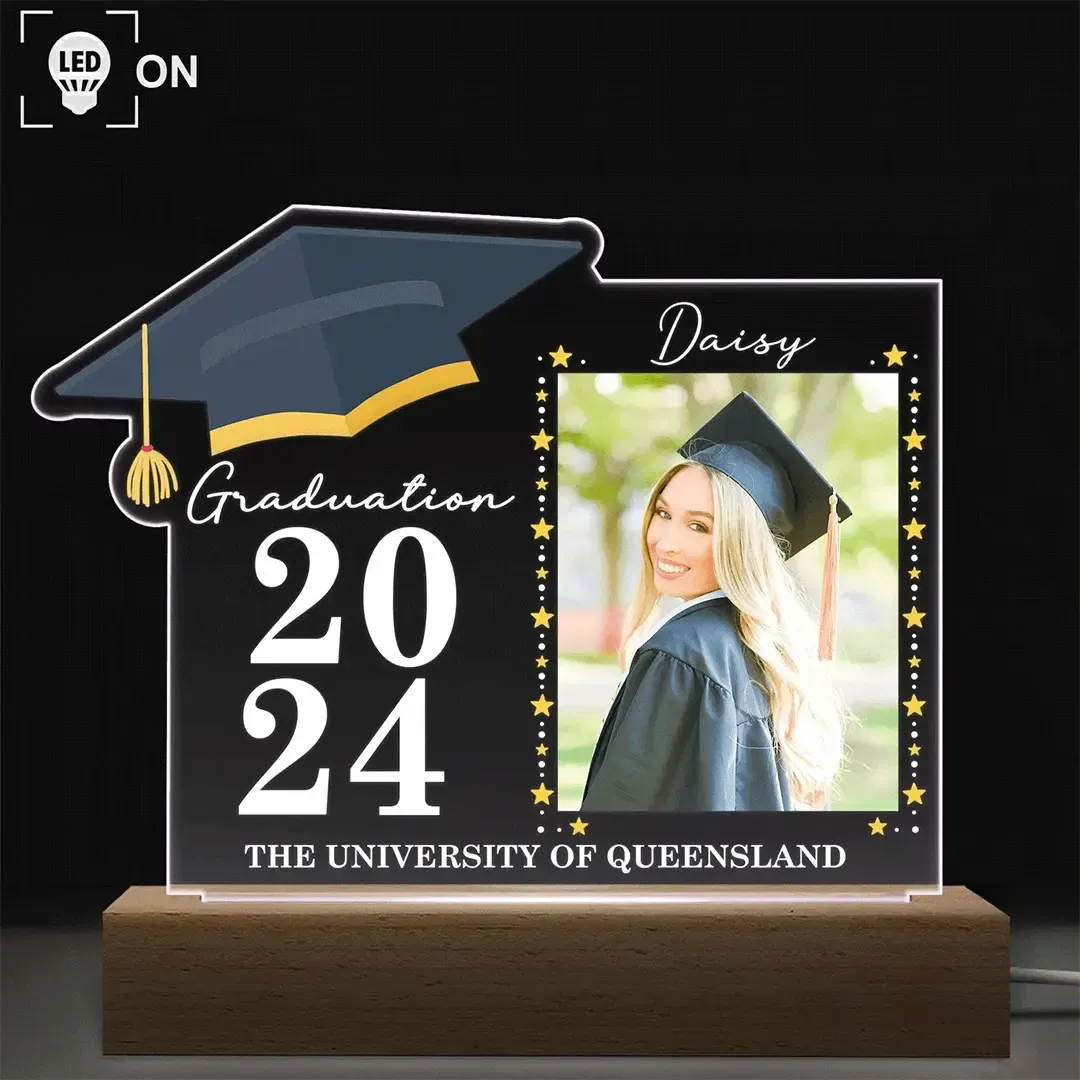 Custom Photo Graduation Celebration - Graduation Gift - Personalized 3D Led Light Wooden Base-ancustom