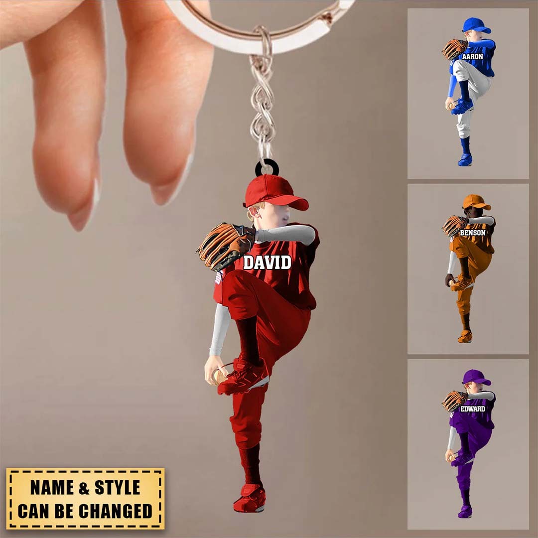 Custom Personalized Baseball Boy Throwing The Ball Acrylic Keychain, Gift for Baseball Lovers-ancustom