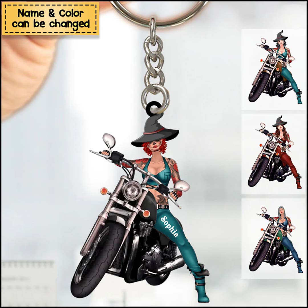 Custom Personalized Witch Biker Acrylic Keychain - Halloween Gift Idea For Bikers-ancustom