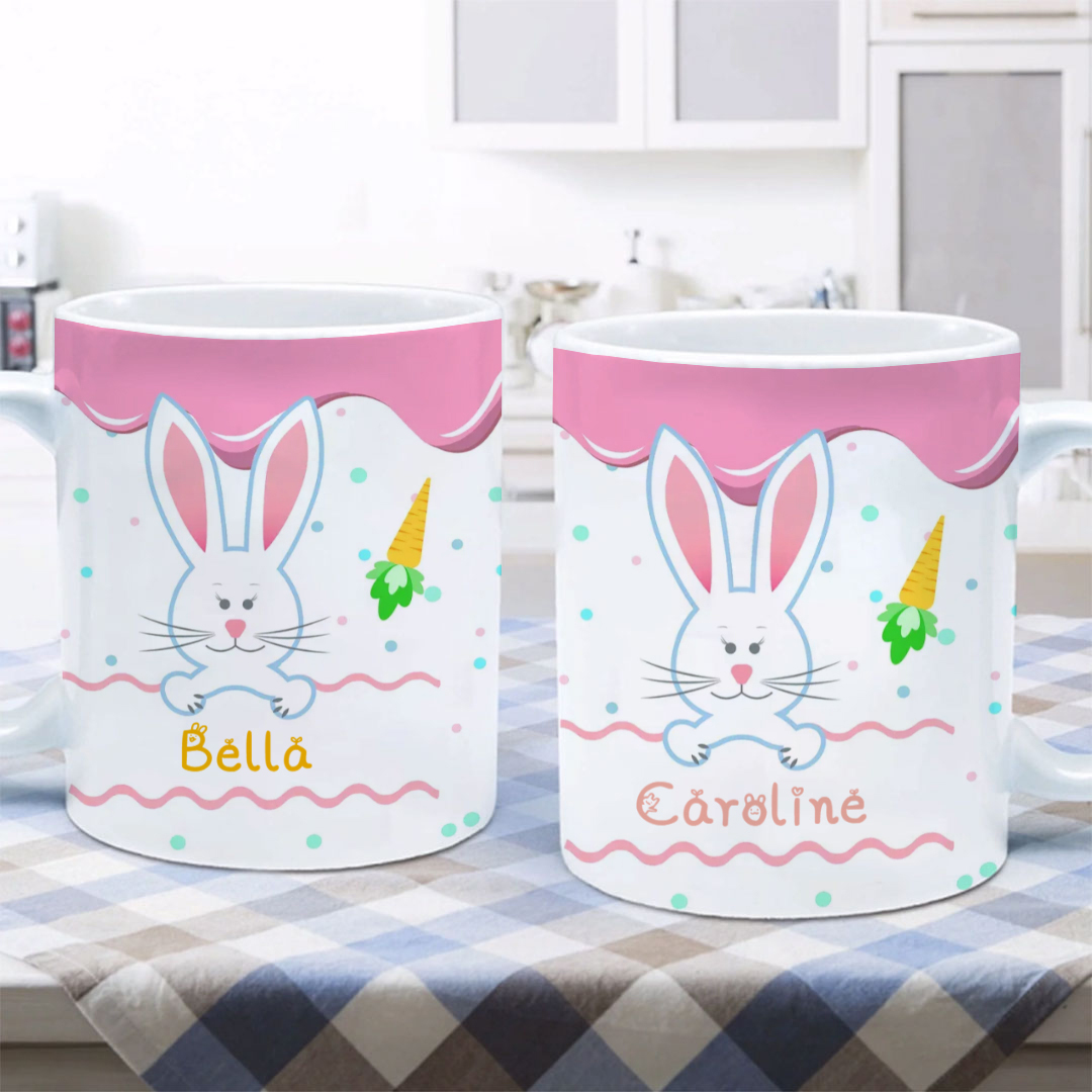 Personalized cute bunny ceramic mug with name, perfect gift for kids and family-ancustom