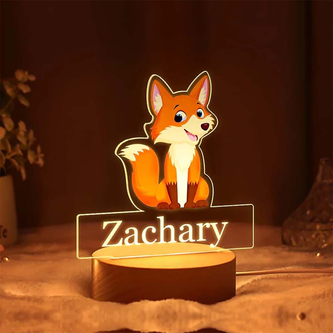 Custom Fox Night Light with Personalised Name Kids Bedroom Nursery Decor-ancustom