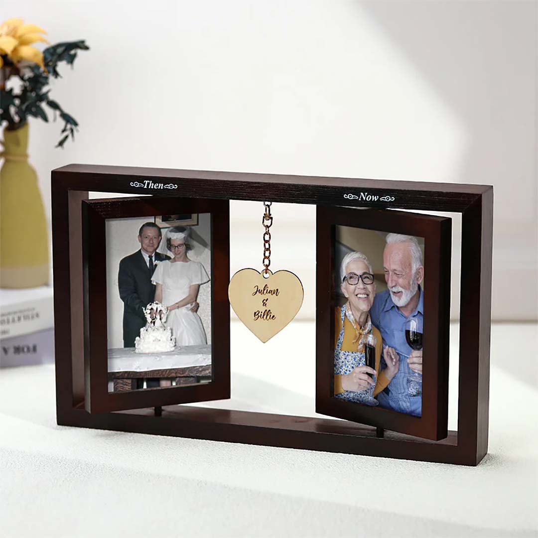 Custom Wooden Photo Frame Personalized Name Home Decor Then & Now Picture Frame Wedding Anniversary Gift-ancustom