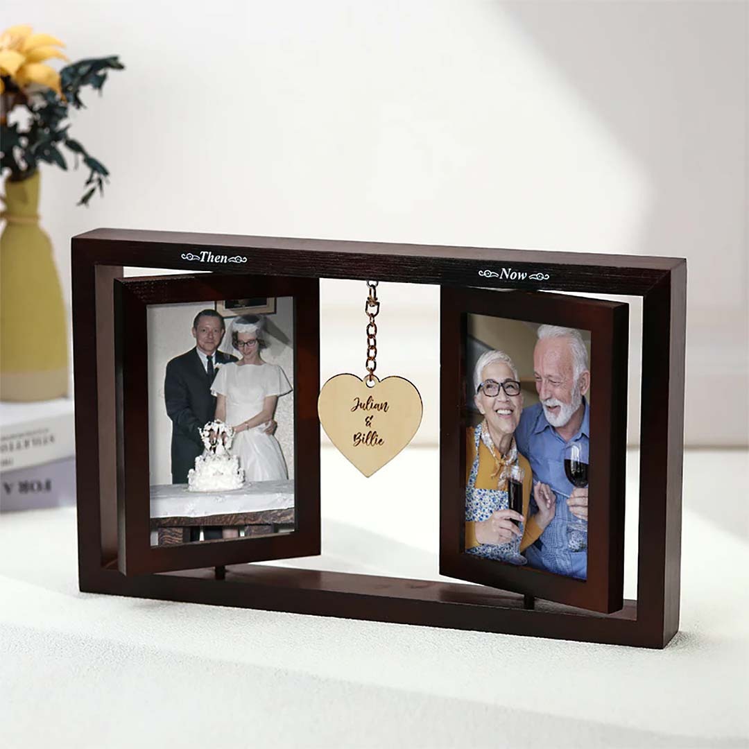Custom Wooden Photo Frame Personalized Name Home Decor Then & Now Picture Frame Wedding Anniversary Gift-ancustom