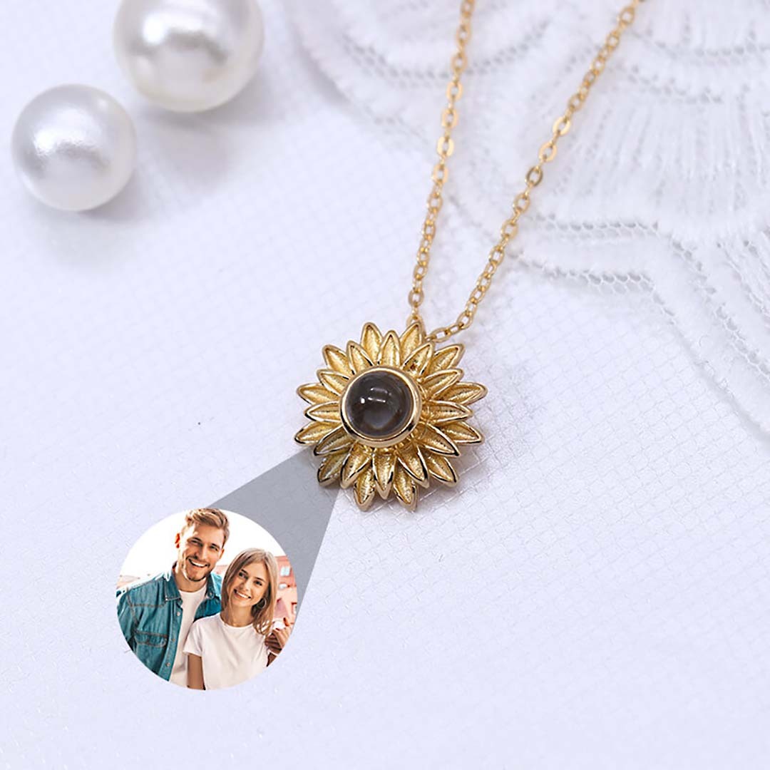 Personalised Sunflower Photo Projection Necklace-ancustom