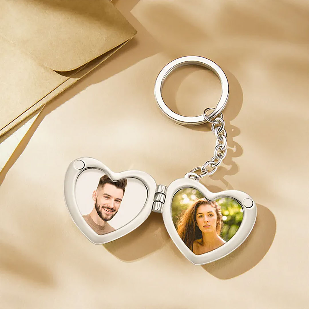 Custom Photo Keychain Double Photo Frame Heart-shaped Keychain Commemorative Gift-ancustom