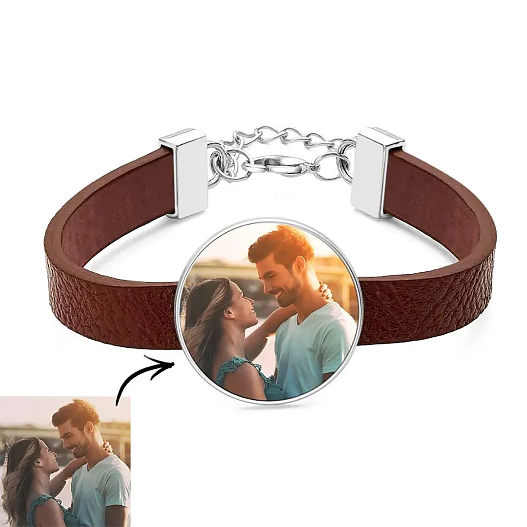 Retro Photo Leather Wristband With Text Men's Wristband -ancustom