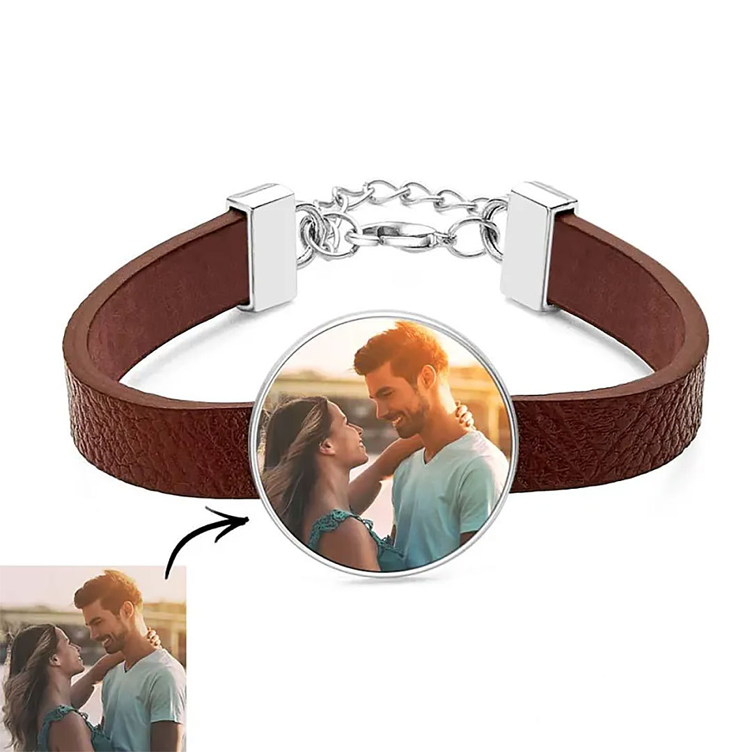 Retro Photo Leather Wristband With Text Men's Wristband -ancustom