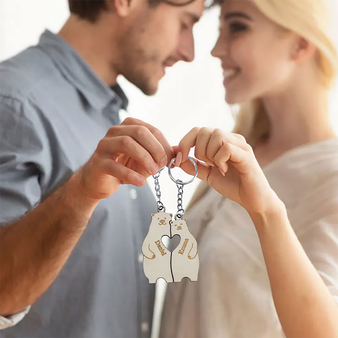 Personalized Couple Matching Keychain Custom Matching Bears Keychain Valentine's Day Gifts for Lover-ancustom