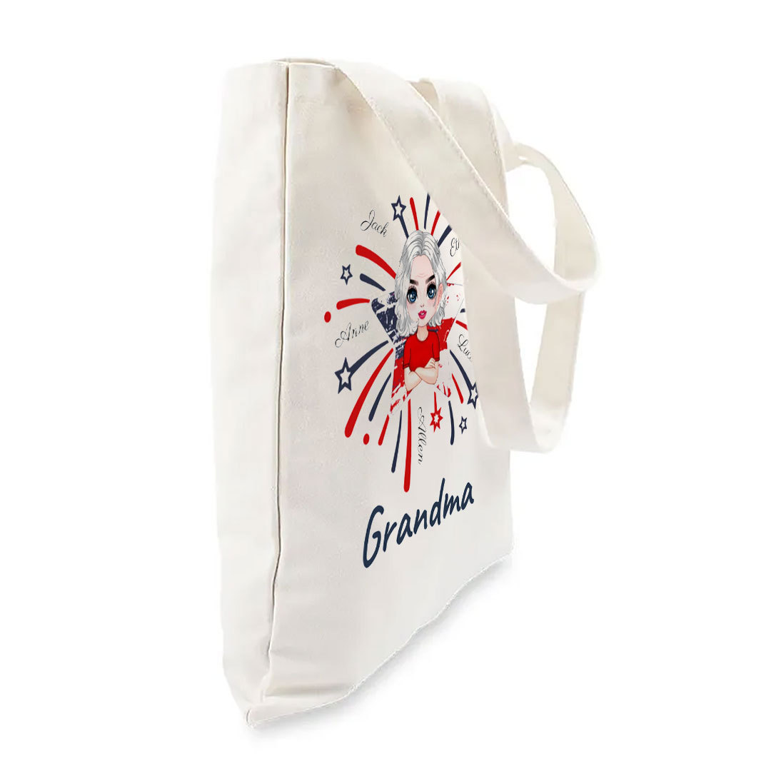 Star Fireworks American Flag Personalized Tote Bag for Grandma and Grandkids-ancustom