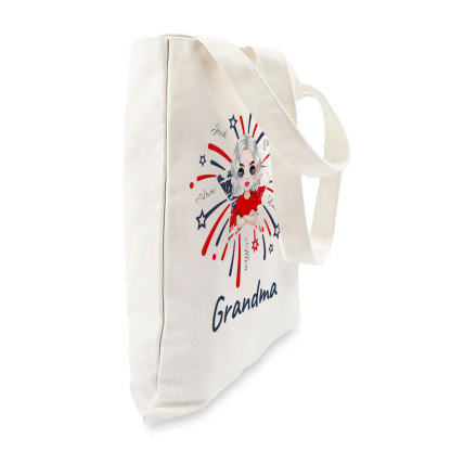 Star Fireworks American Flag Personalized Tote Bag for Grandma and Grandkids-ancustom
