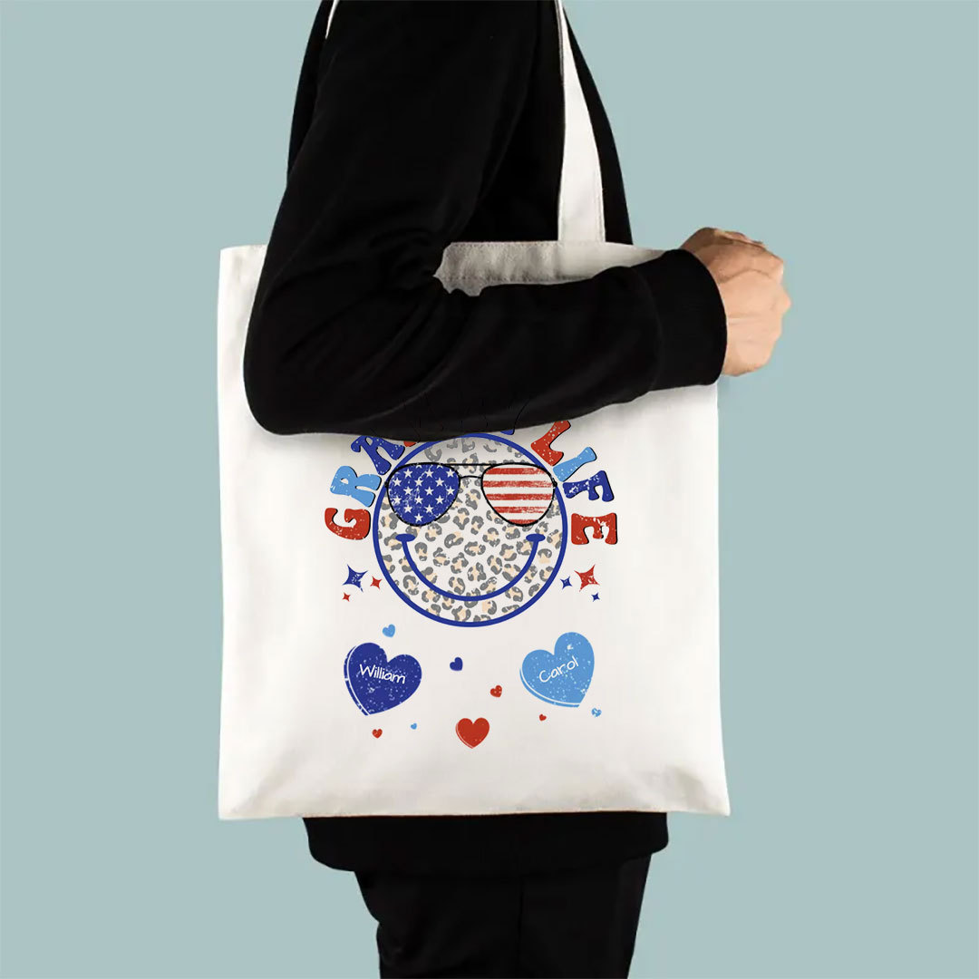 Personalized Tote Bag Grandma Life Smiley Face July 4th-ancustom