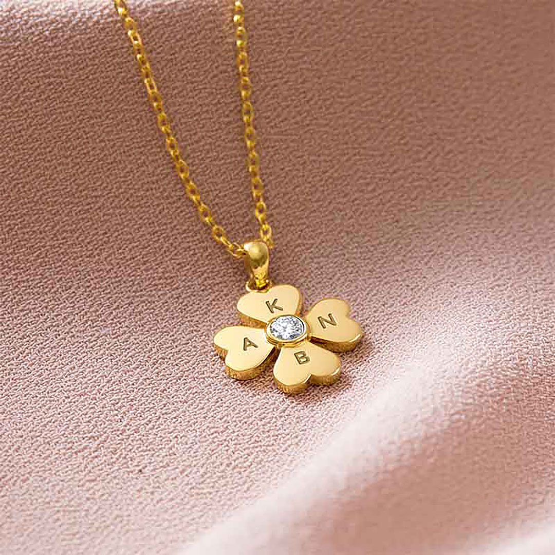 Personalized Clover Birthstone Initial Necklace-ancustom