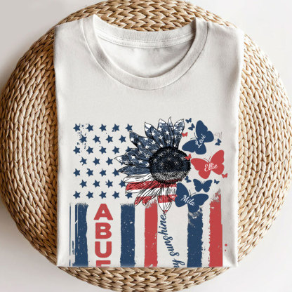 Nana Flag Flower Butterfly USA With Grandkids T-shirt - Gift for Grandma Mom Auntie-ancustom