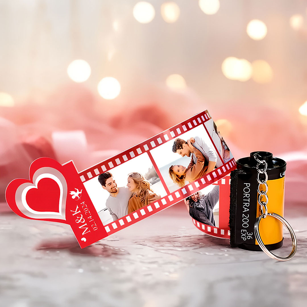 Red Love Heart Photo Film Roll Keychain Personalized Pullable Camera Keychain Valentine's Day Gifts For Couples-ancustom