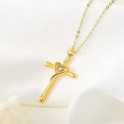 Personalized Heart Cross Necklace with Birthstone Minimalist Christian Jewelry Religious Birthday Gift for Her-ancustom