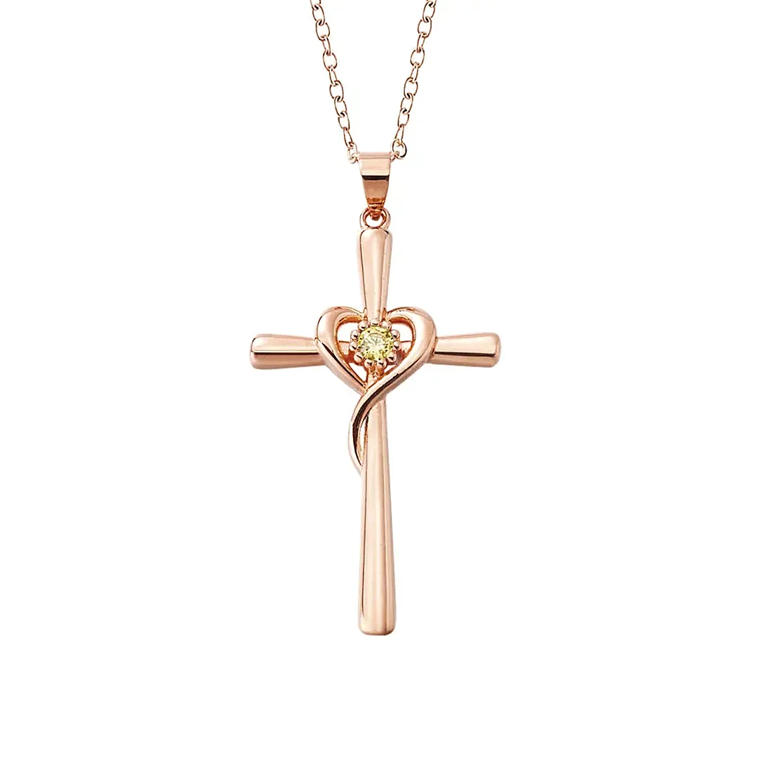 Personalized Heart Cross Necklace with Birthstone Minimalist Christian Jewelry Religious Birthday Gift for Her-ancustom