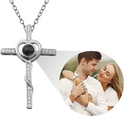 Personalized Cross Photo Projection Necklace I Love You in 100 Languages Anniversary Birthday Gift for Her-ancustom