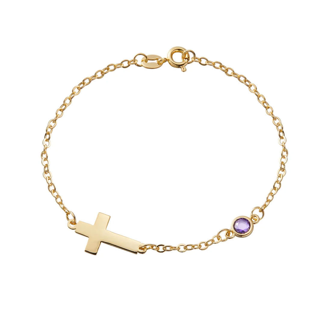 Personalized Dainty Cross Bracelet with Birthstone Birthday Anniversary Gift for Christian Women-ancustom