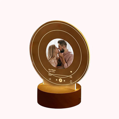 Personalized Music Album Cover Photo LED Night Light with Wooden Base Anniversary Valentine's Day Gift for Couple-ancustom