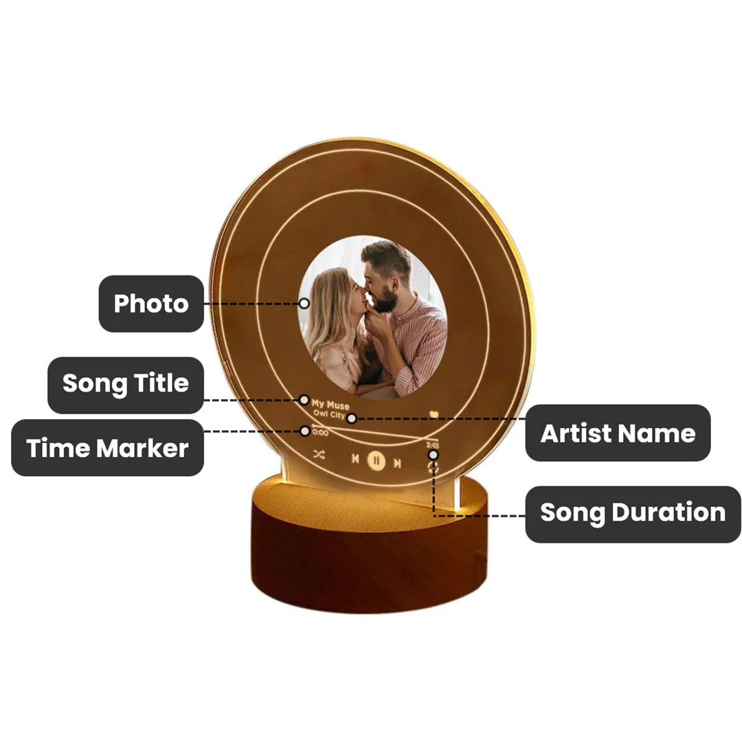 Personalized Music Album Cover Photo LED Night Light with Wooden Base Anniversary Valentine's Day Gift for Couple-ancustom