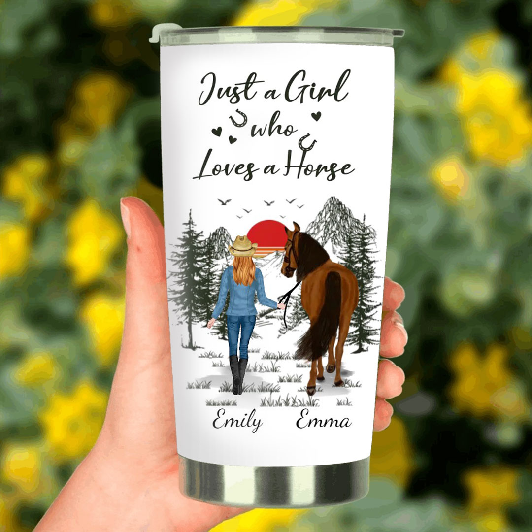 Custom Personalized Horse Girl Travel mug - Gift Idea For Horse Lovers -I Love You To The Barn & Back-ancustom