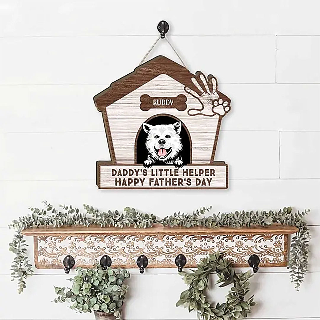 Daddy's Little Helper - Personalized Gifts Custom Dog Door Sign For Dog Dads, Cat Lovers-ancustom