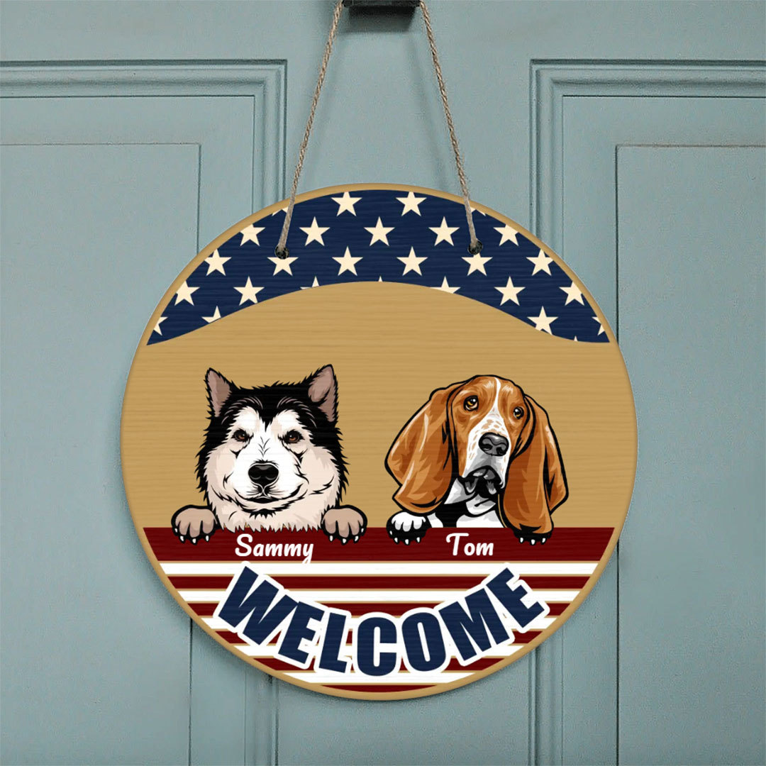 Custom Personalized American Dog July 4th Circle Wooden Sign - Gift For Independence Day/ Dog Lover-ancustom