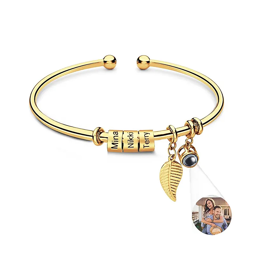Personalized Photo Projection Bracelet Custom Number Of Optional Engravable Beads Jewelry Gift For Family-ancustom