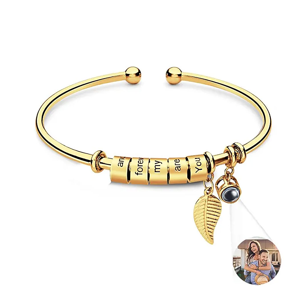 Personalized Photo Projection Bracelet Custom Number Of Optional Engravable Beads Jewelry Gift For Family-ancustom