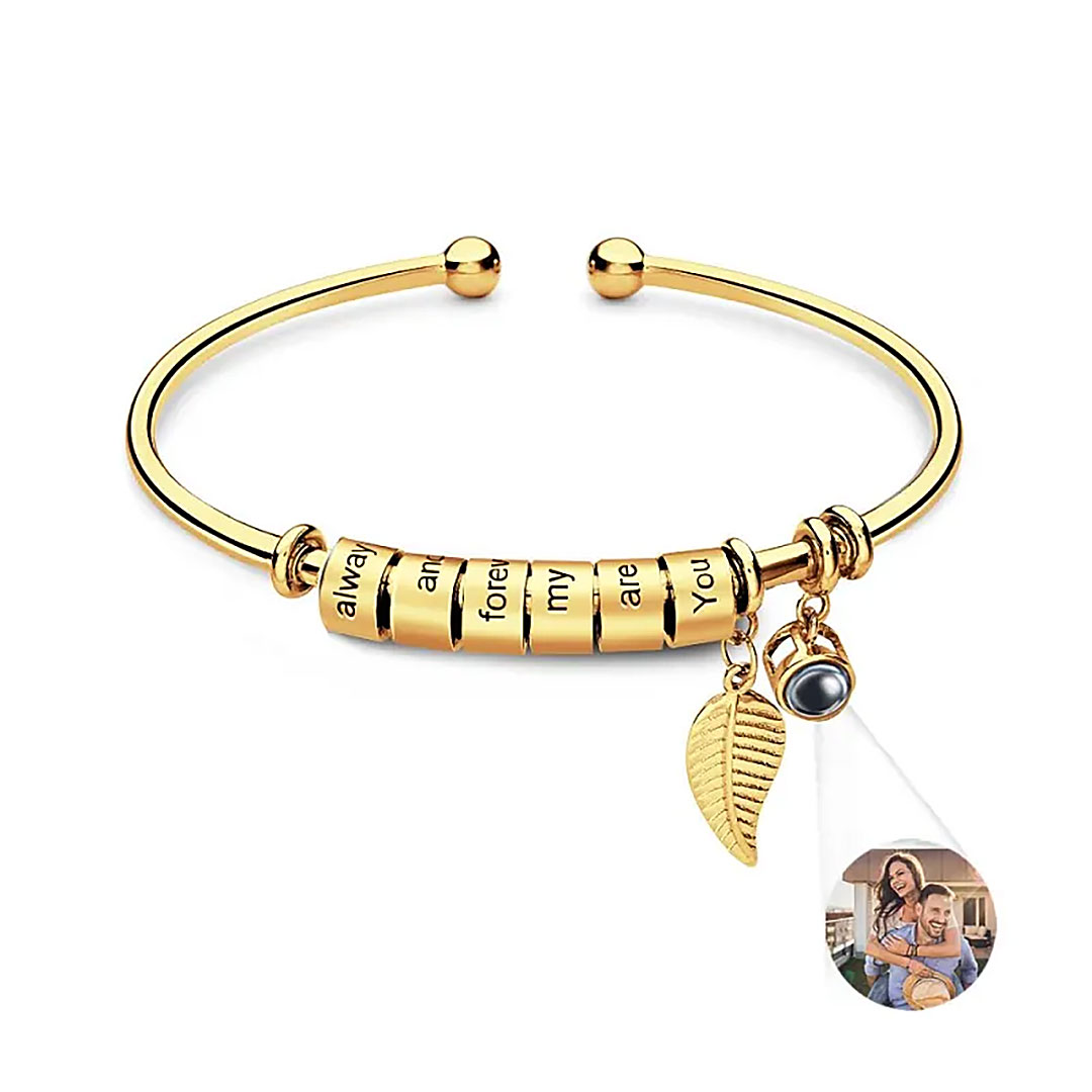 Personalized Photo Projection Bracelet Custom Number Of Optional Engravable Beads Jewelry Gift For Family-ancustom